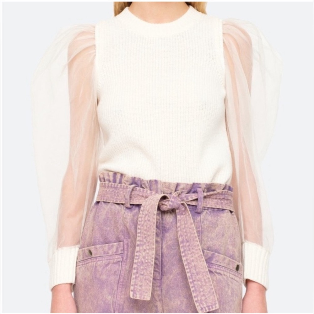 Sea New York James Organza Puff Sleeve Wool Sweater XS
